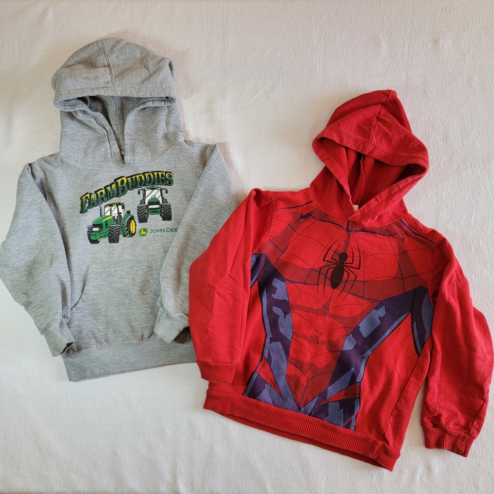 Lot Of 2 Boys Hoodies, John Deere Tractor & Marvel Spider-Man Graphic Sweatshirt